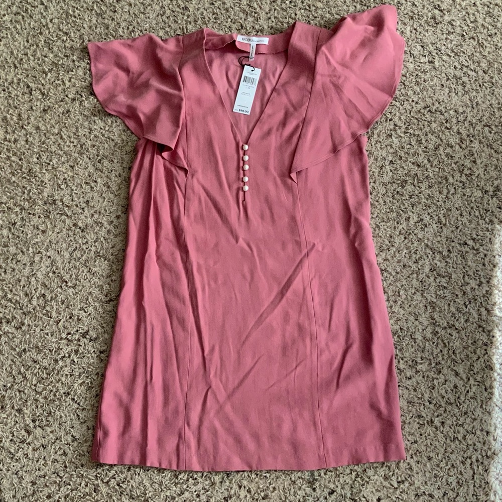 BCBGeneration Pink Flutter Sleeve Dress